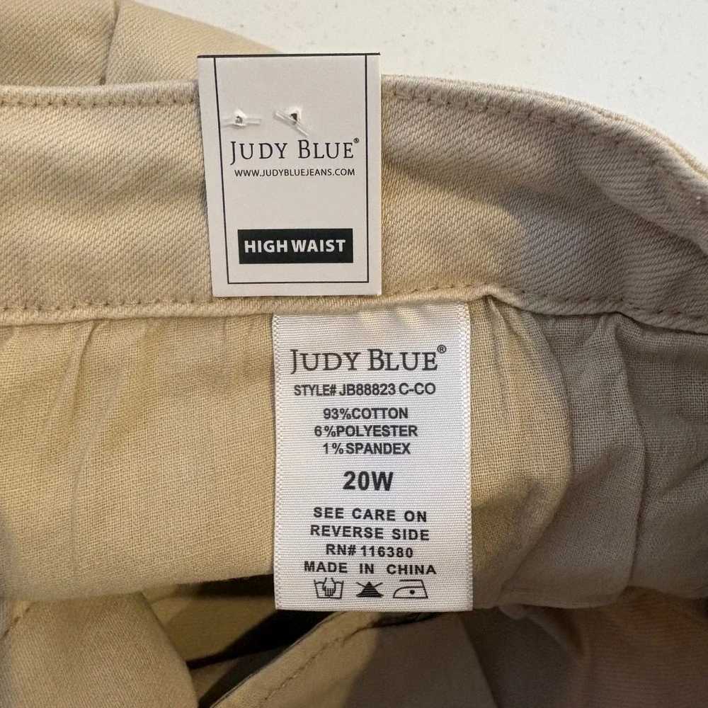 Judy Blue Bone 90s Straight Distressed High‎ Waist Wide Leg Jeans 20W Tan Bone